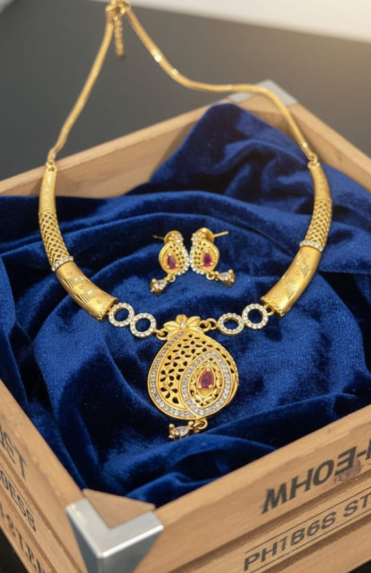 Royal Ruby Teardrop Gold Plated Necklace Set