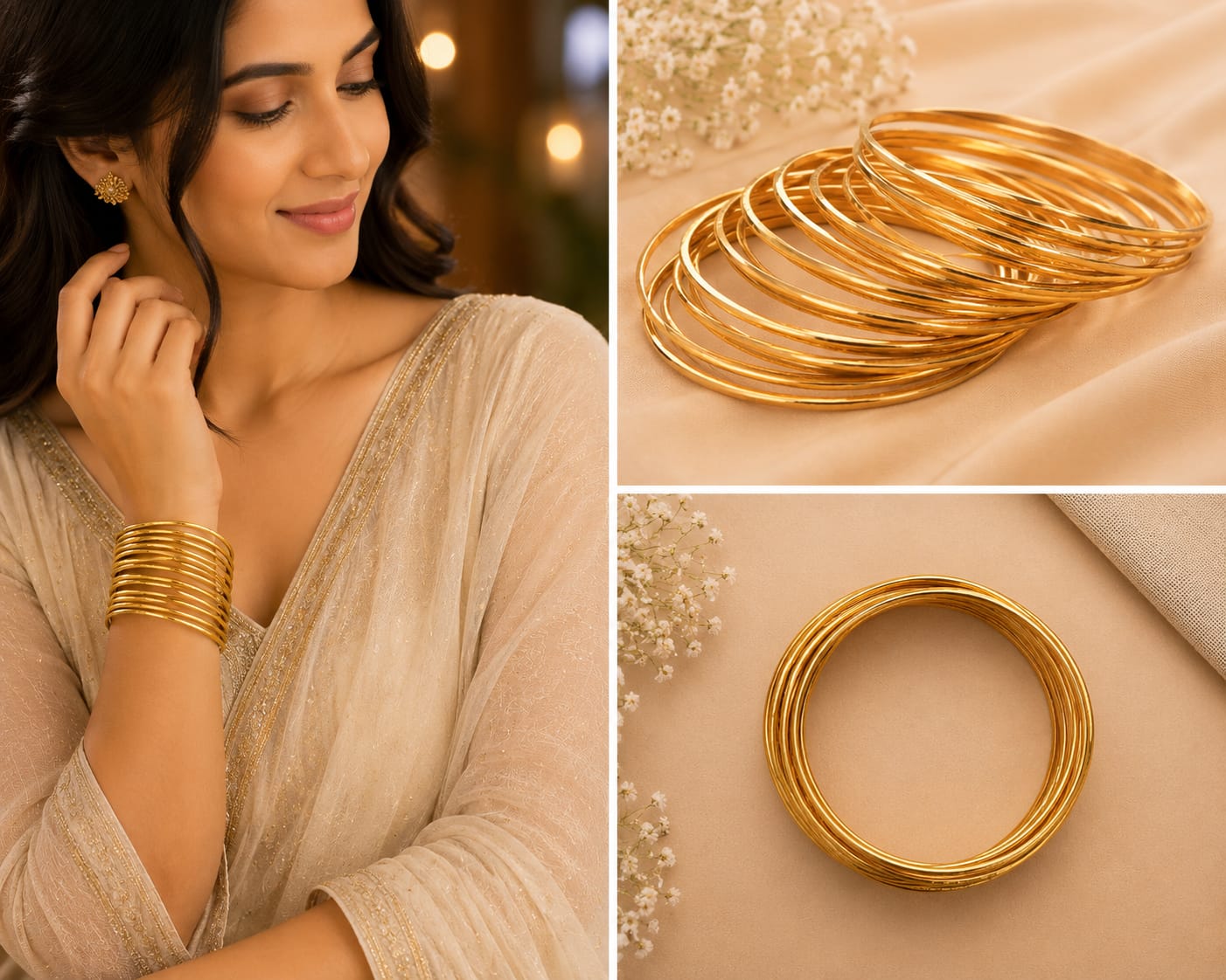 Gold Tone Plated Thin Bangle Bracelet Set