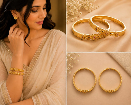 Gold Tone Plated Traditional Floral Red Stone Bangles