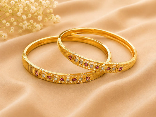 Gold Tone Plated Red White Stone Bangles