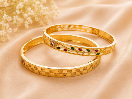 Gold Tone Plated Red Green Stone Bangle Set