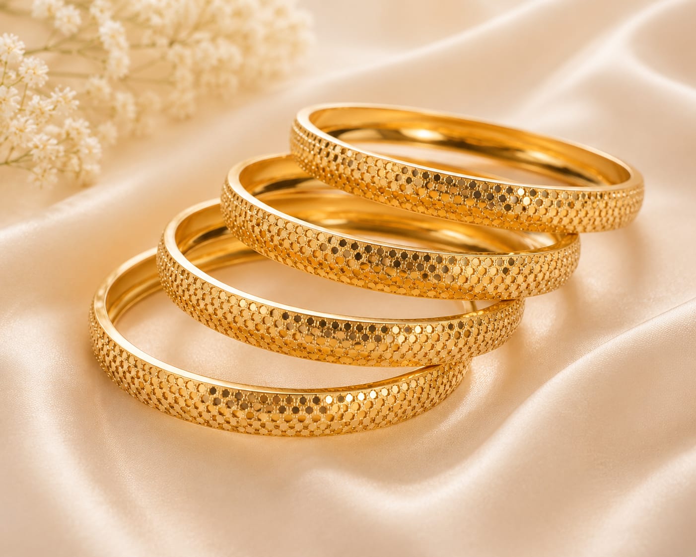 Gold Tone Plated Honeycomb Textured Bangle Set