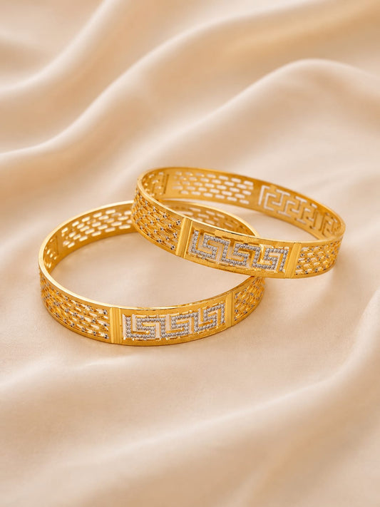 Gold Tone Plated Geometric Stone Bangle Set