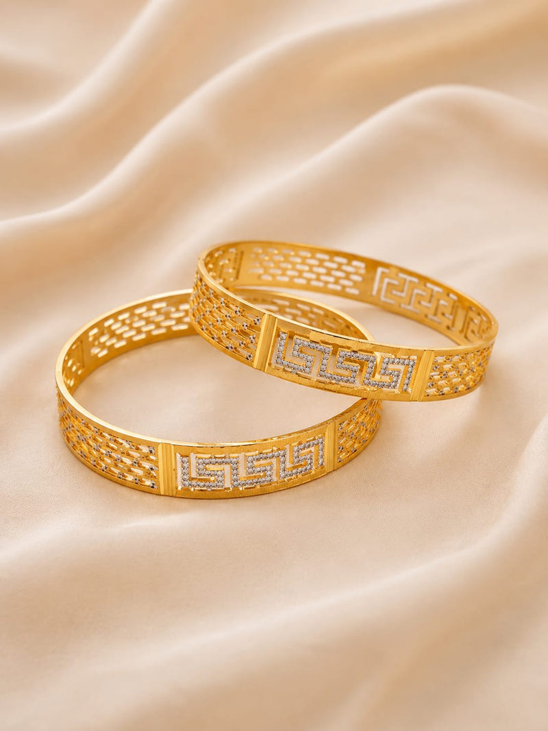 Gold Tone Plated Geometric Stone Bangle Set