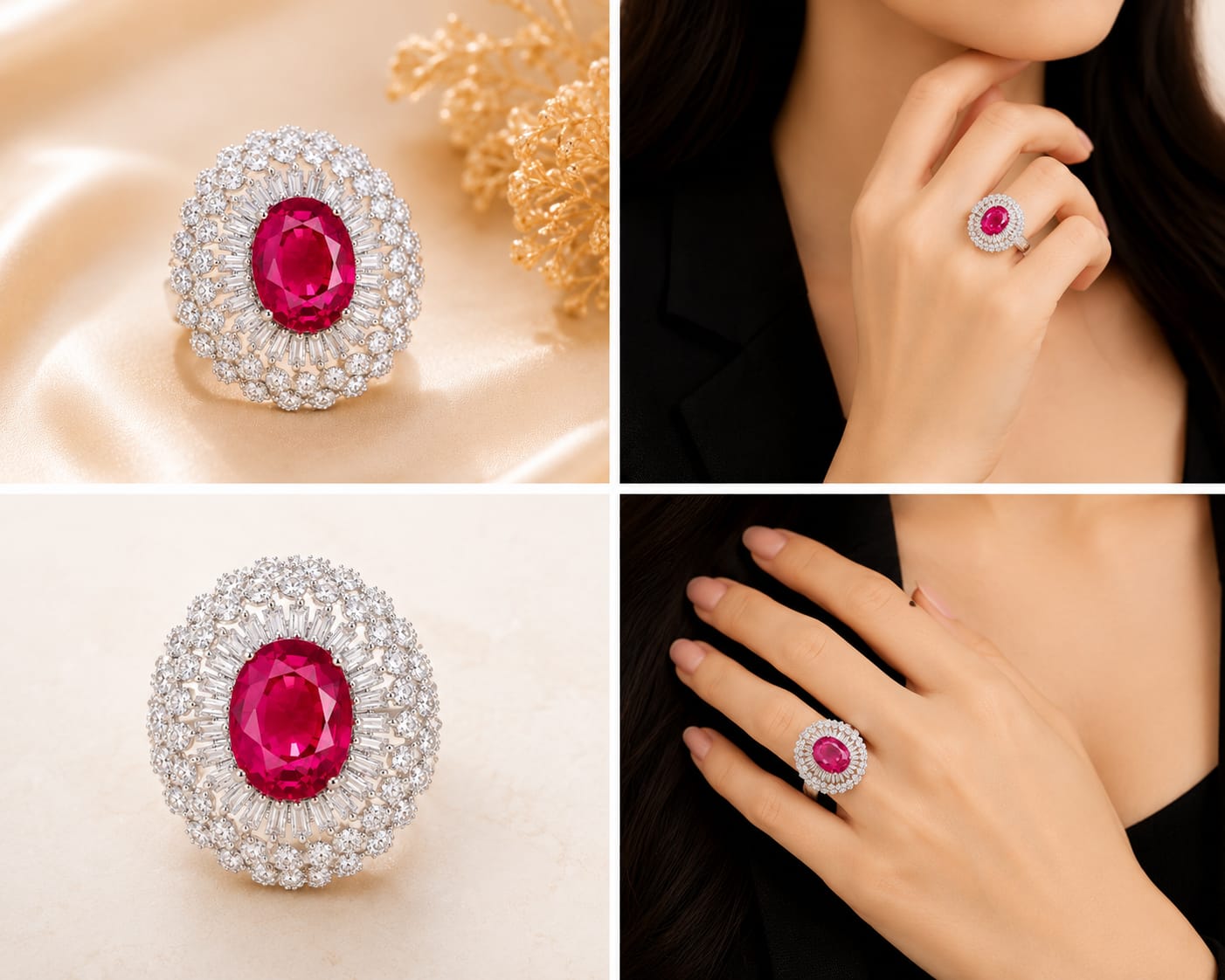 Silver Tone Red Oval Cocktail Ring