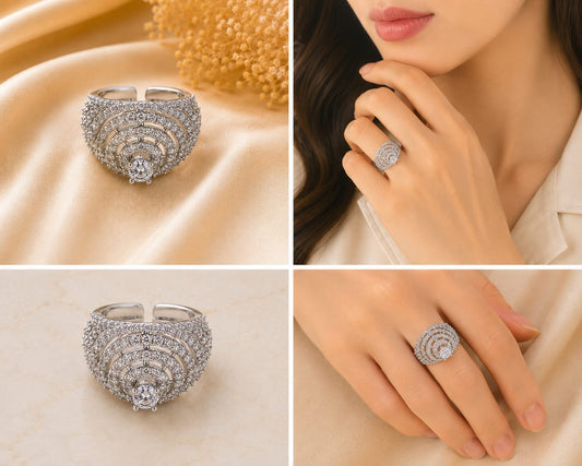 Silver Tone Tiered Circular Cubic Zirconia Ring