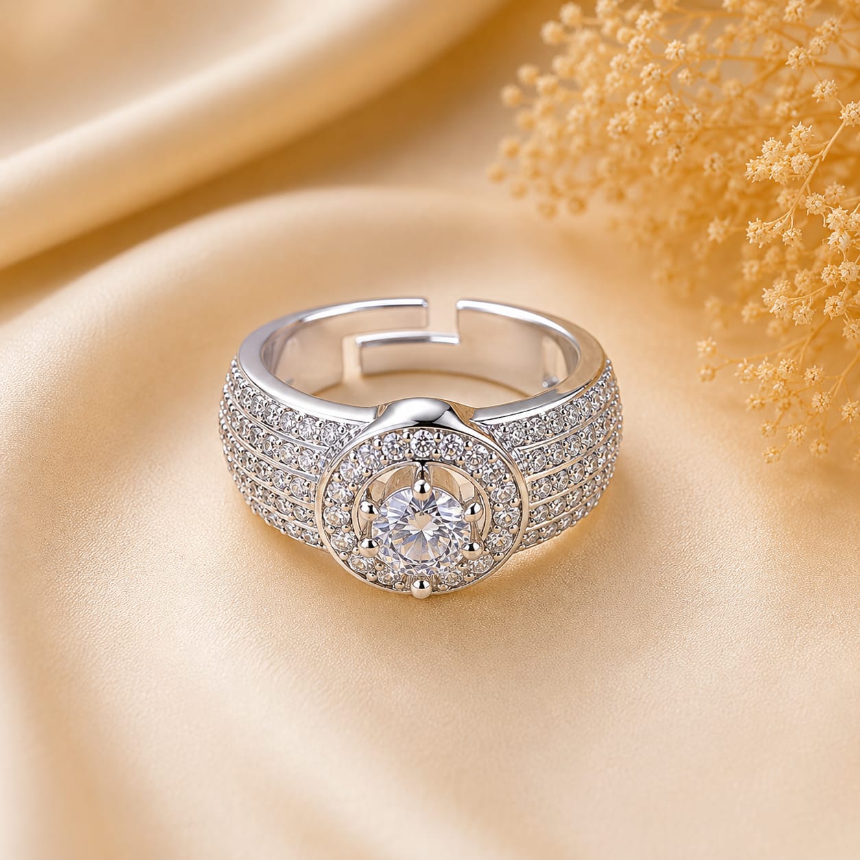 Silver Tone Pavé Set Halo Statement Ring