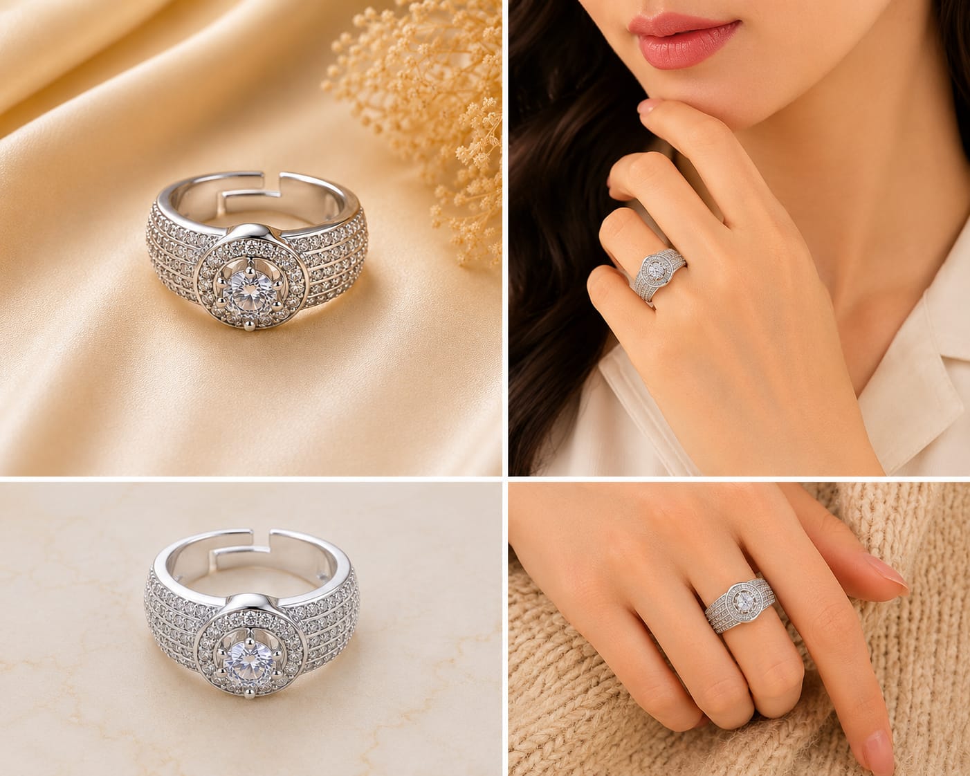 Silver Tone Pavé Set Halo Statement Ring