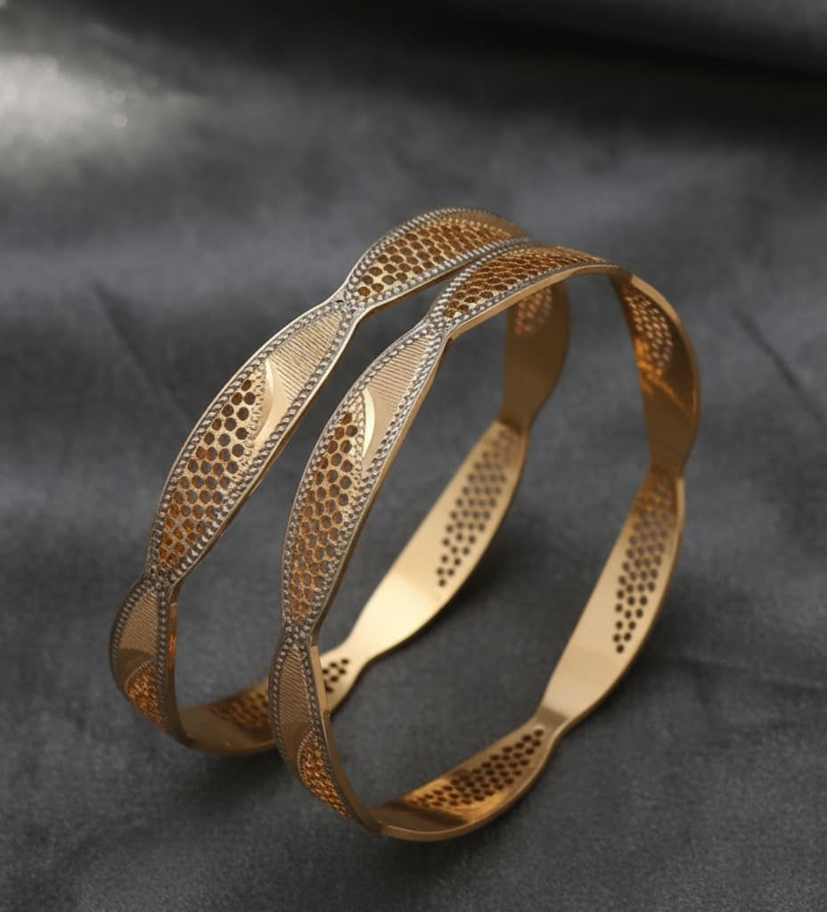 Two-Tone Gold Plated Fancy Daily Wear Bangle Set For Women