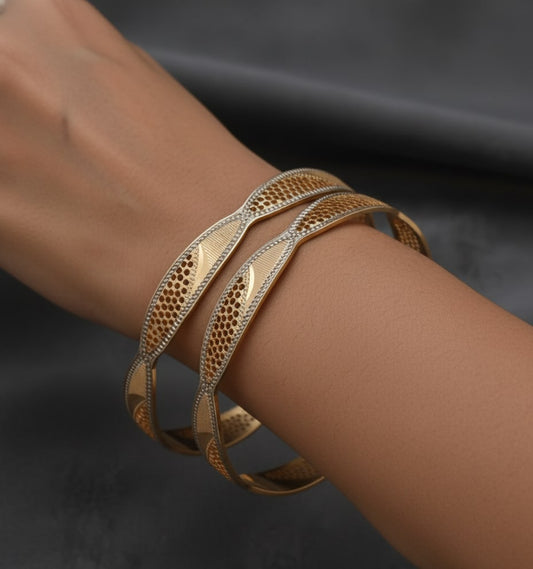 Two-Tone Gold Plated Fancy Daily Wear Bangle Set For Women