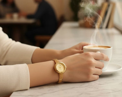 Gold Plated White Dial Adjustable Bracelet Watch For Women
