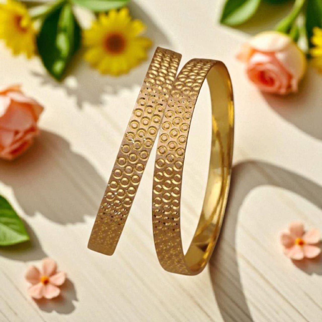 Designer Micro Gold Plated Daily Wear Dotted Texture Fancy 2 Pcs Bangle Set