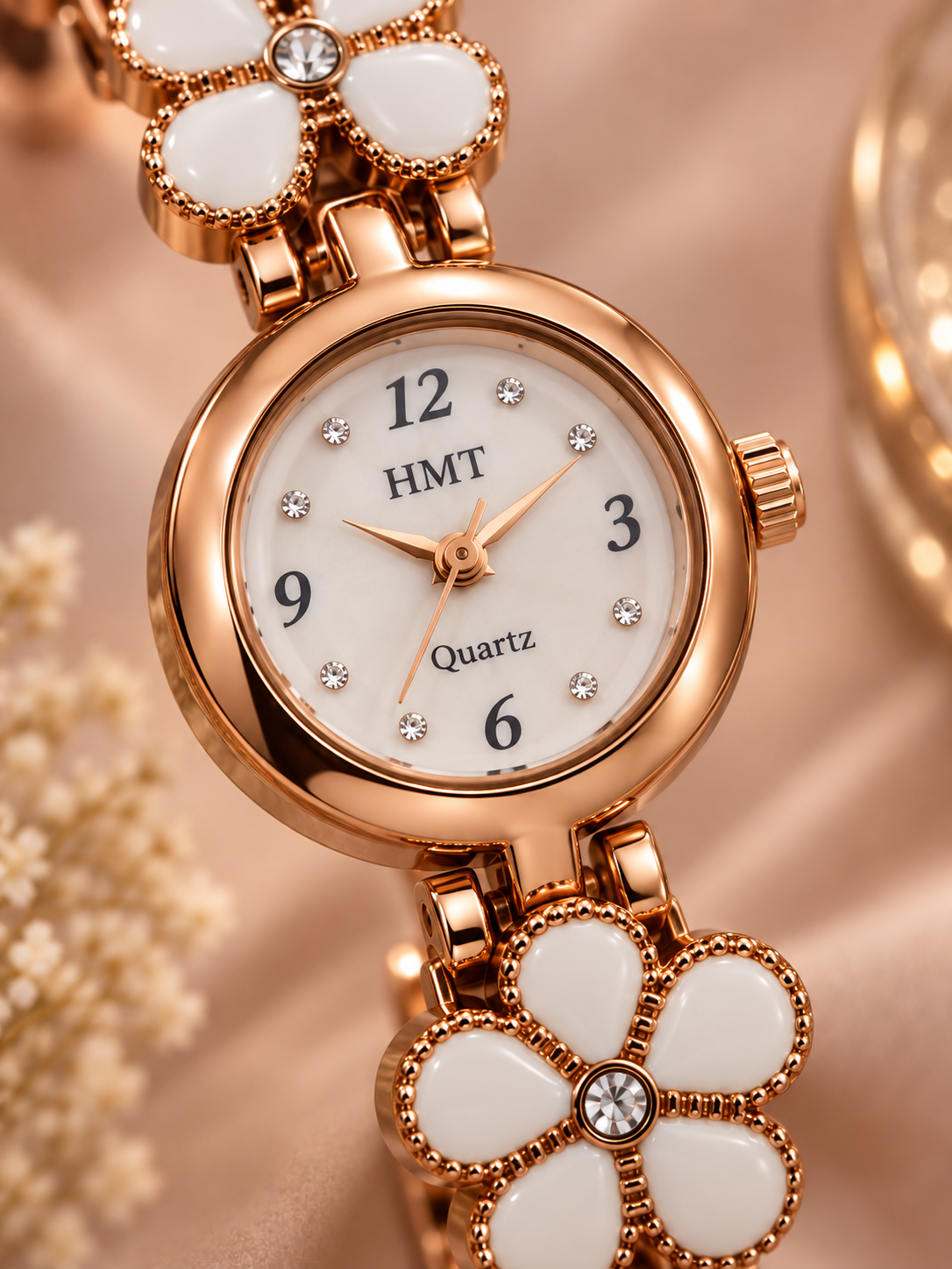 Rose Gold White Floral Ceramic Anti-tarnish hmt Bracelet Watch for Women