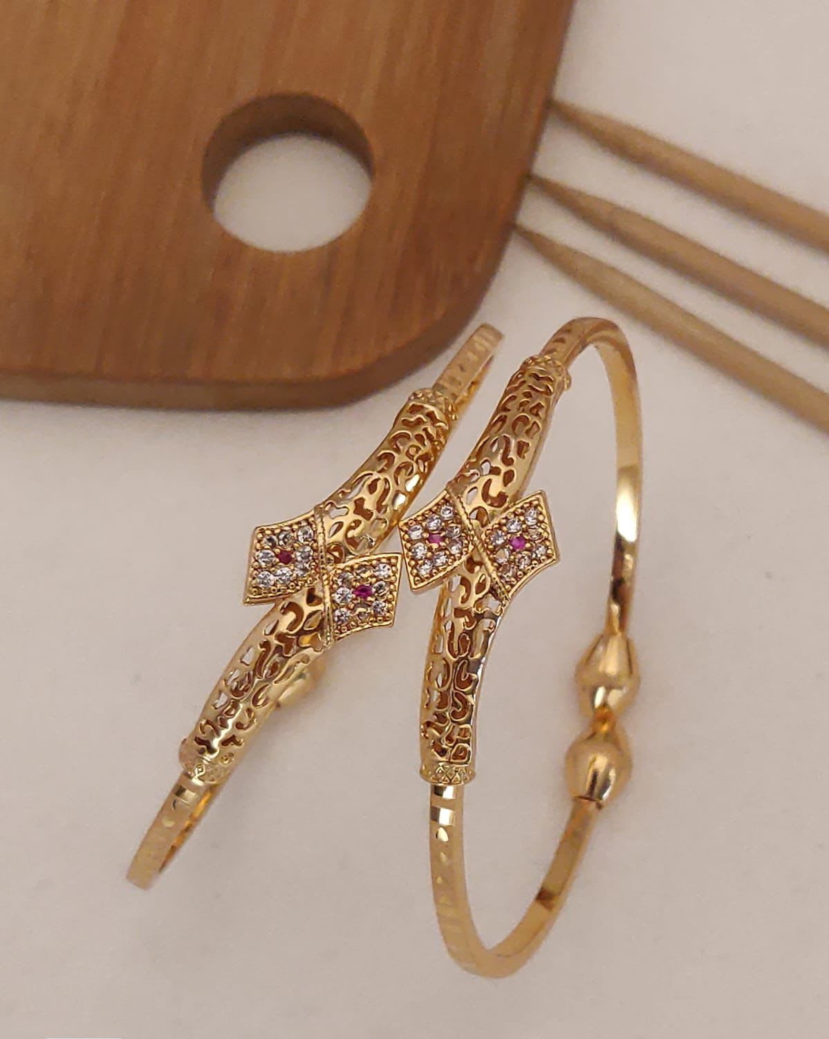 A Stunning High Gold Plated And Diamond Triangle Shape Adjustable Bangle For Women