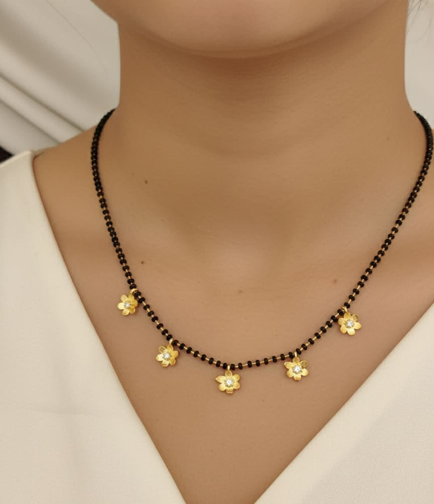 Stylish Gold Plated Floral Design And Diamond Mangalsutra For Women