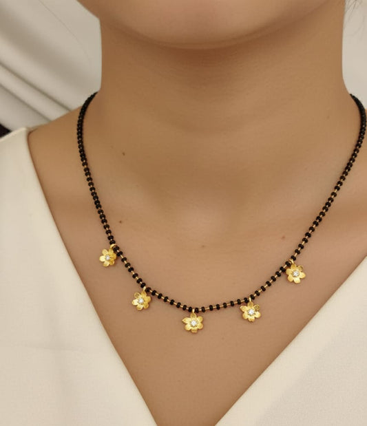 Stylish Gold Plated Floral Design And Diamond Mangalsutra For Women