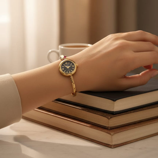 High Gold Plated Ruby Stone Adjustable Watch For Women