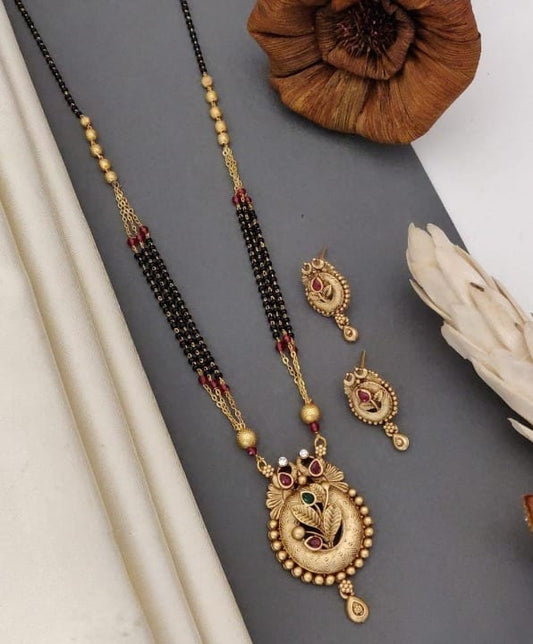 Designer High Gold Plated And Diaond Studded Fancy Mangalsutra with Earring