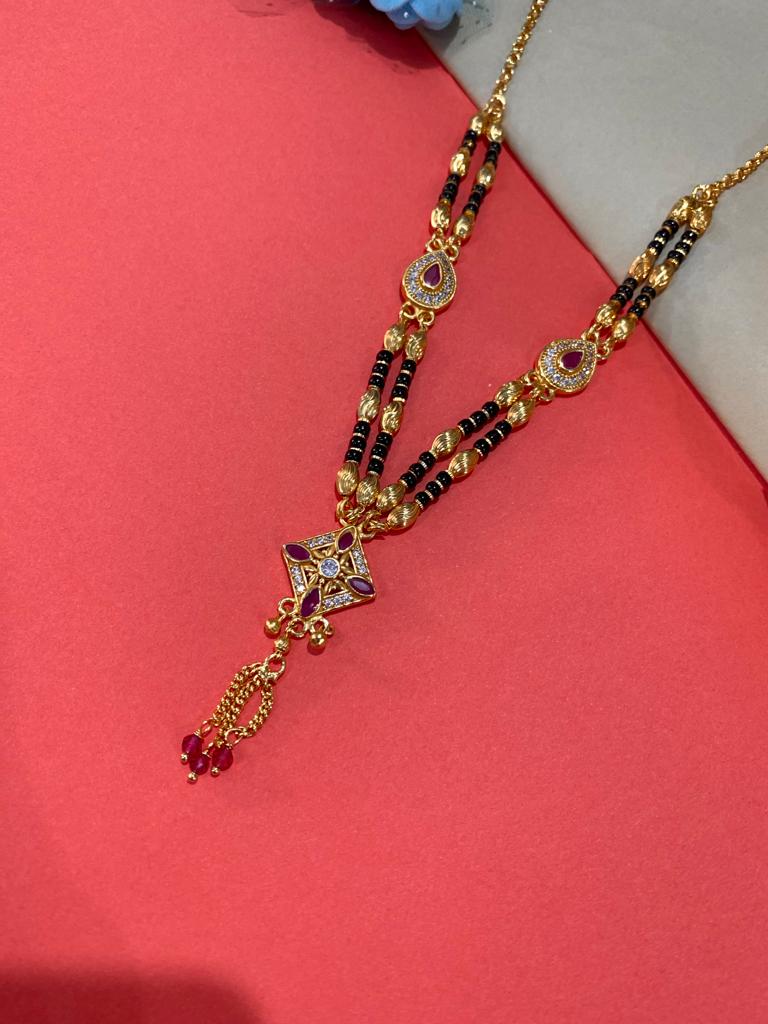 A Stunning High Gold Plated Ruby Stone Fancy Square Mangalsutra