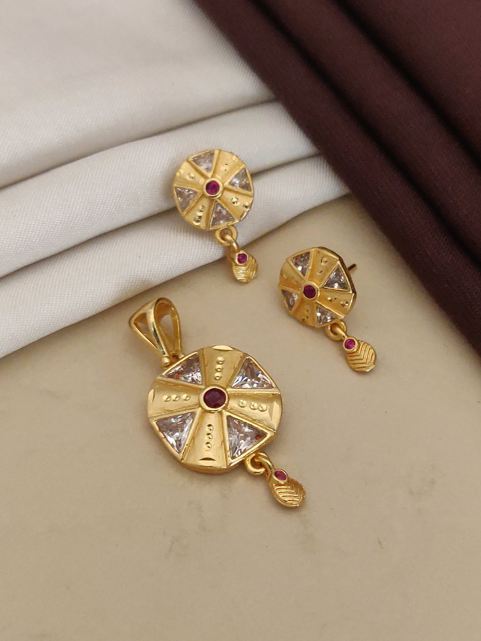 Gold Plated And Diamond Studded Fancy Chakra Pendant Set