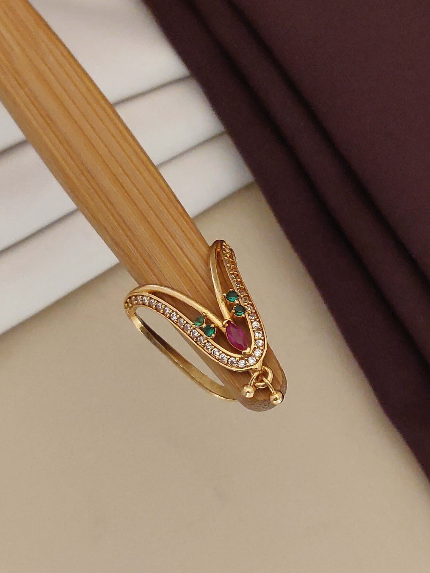 Designer Gold Plated Kemp Stone Studded Fancy Ring