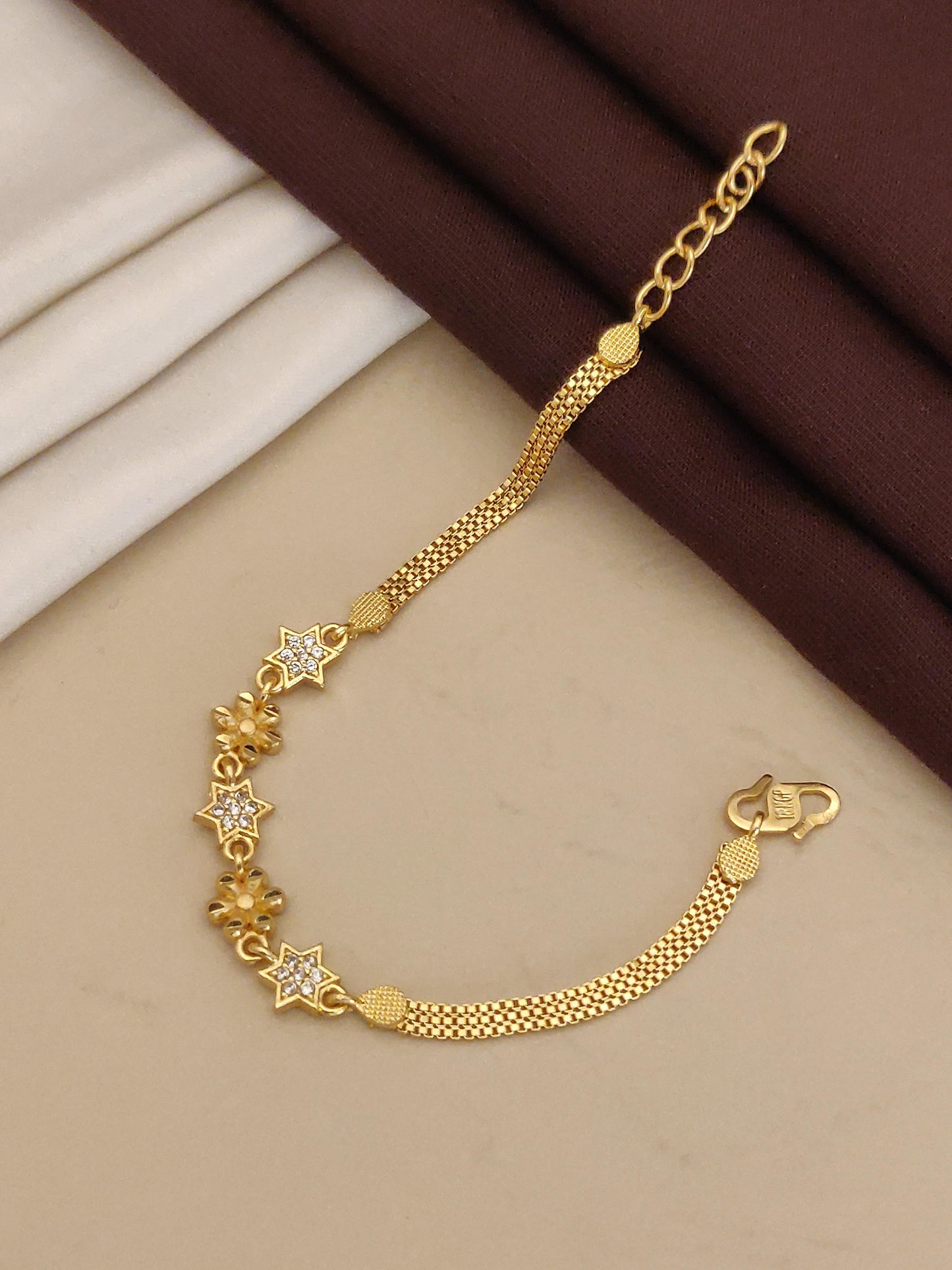 Designer High Gold Plate And Diamond Studed Daily Wear Fancy Flower Bracelet