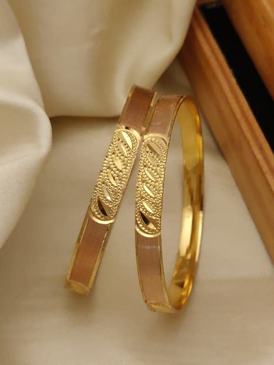 Designer Micro Gold Plated 2 Pcs Fancy Bangle Set with Elegant Oval Cutwork