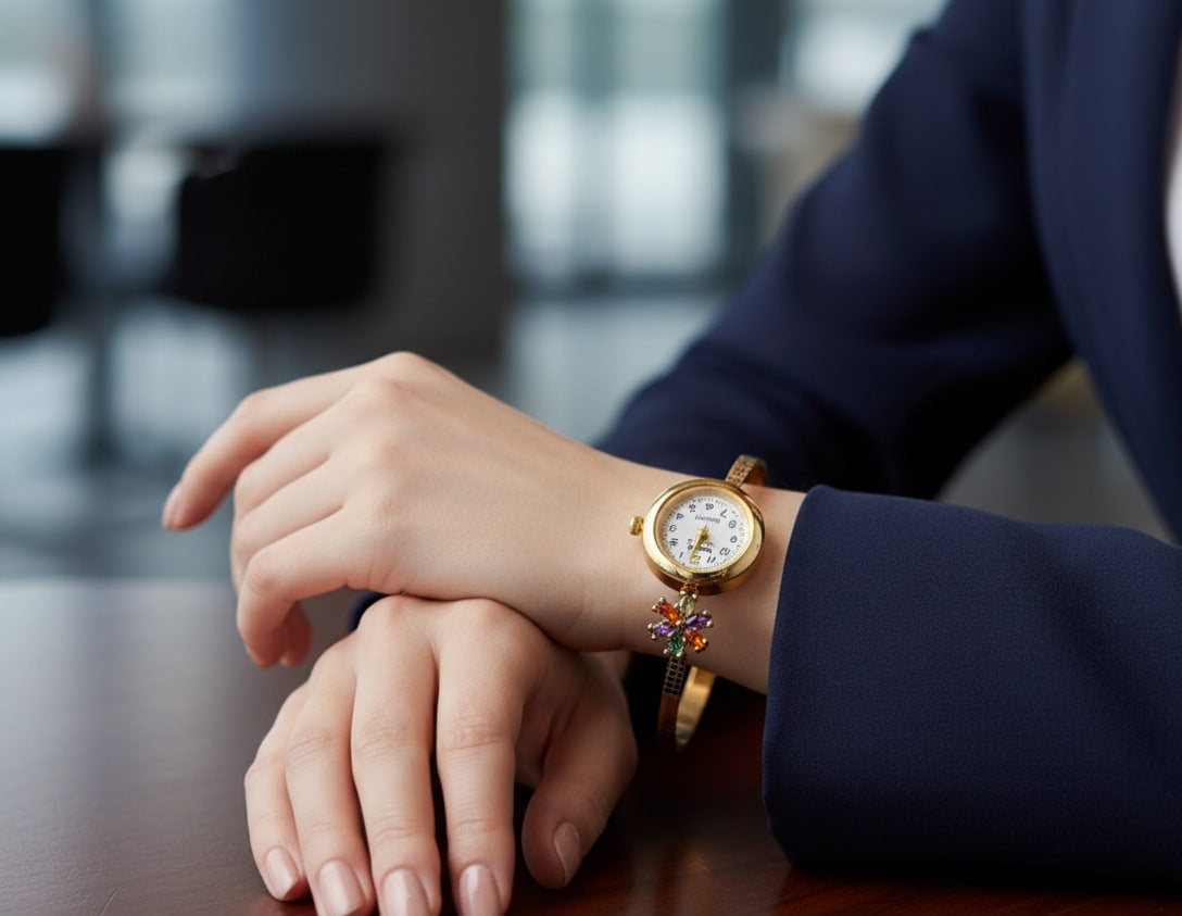 Stylish Gold-Tone Free Size Brass Women’S Watch Bracelet