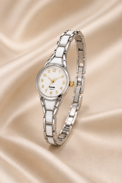 Elegant Anti-tarnish Silver and White Ceramic Women's Dress Watch