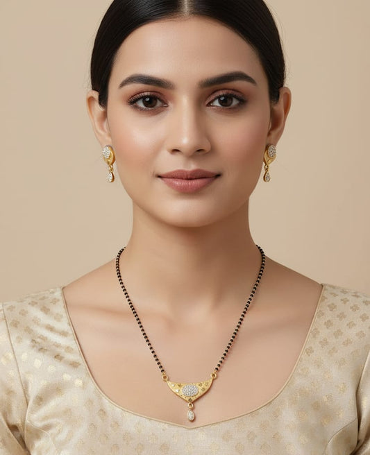 Gold Plated And Diamond Studded Forming Mangalsutra with Earrings