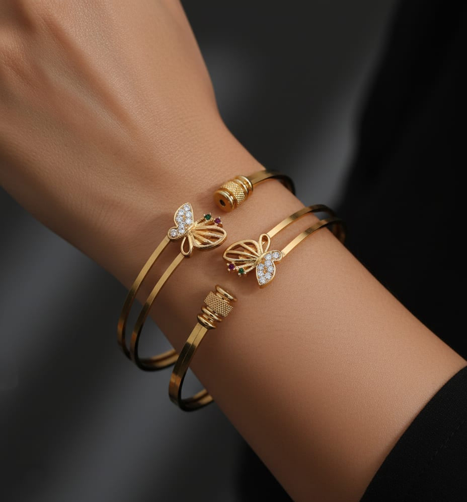 High Gold Plated Butterfly And Diamond Studded Bangles For Women