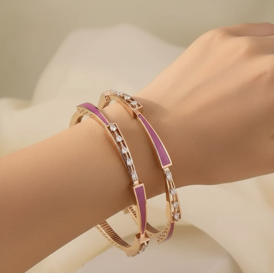 Rose Gold Plated And Diamond Meenakari 2 Pcs Bangles For Women
