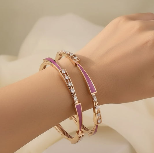 Rose Gold Plated And Diamond Meenakari 2 Pcs Bangles For Women
