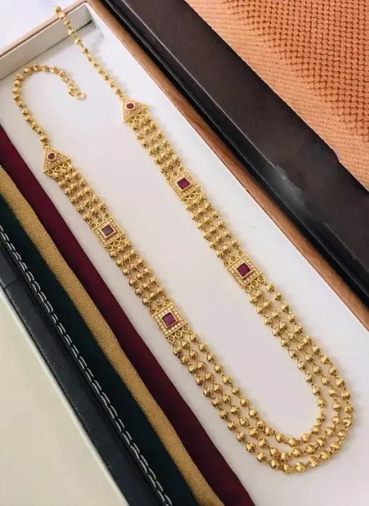 Designer High Gold Plated And Diamond Studded Ruby Square Mala