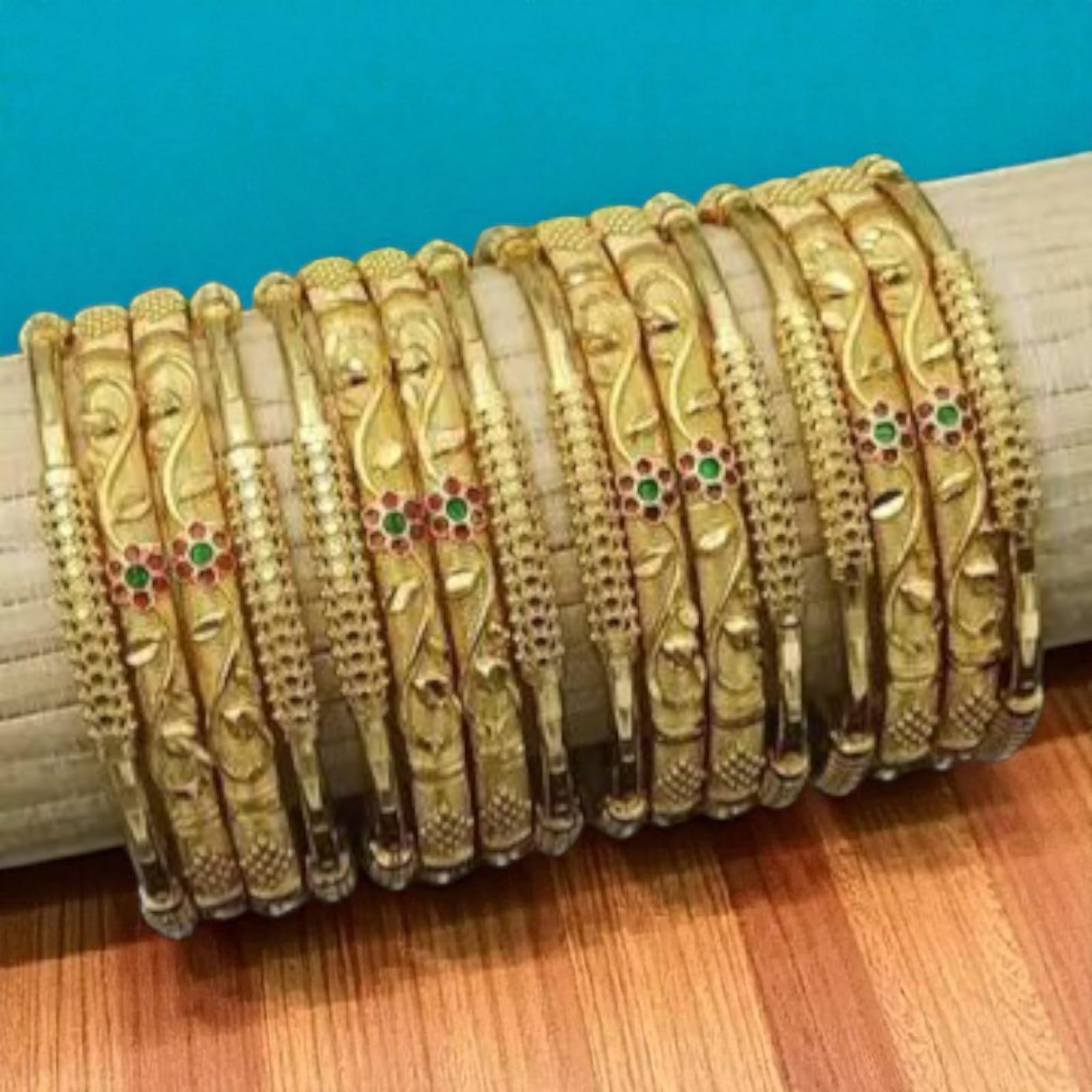 Micro Gold Plated And Meena Work Fancy 16 Pcs Flower Bangles For Women