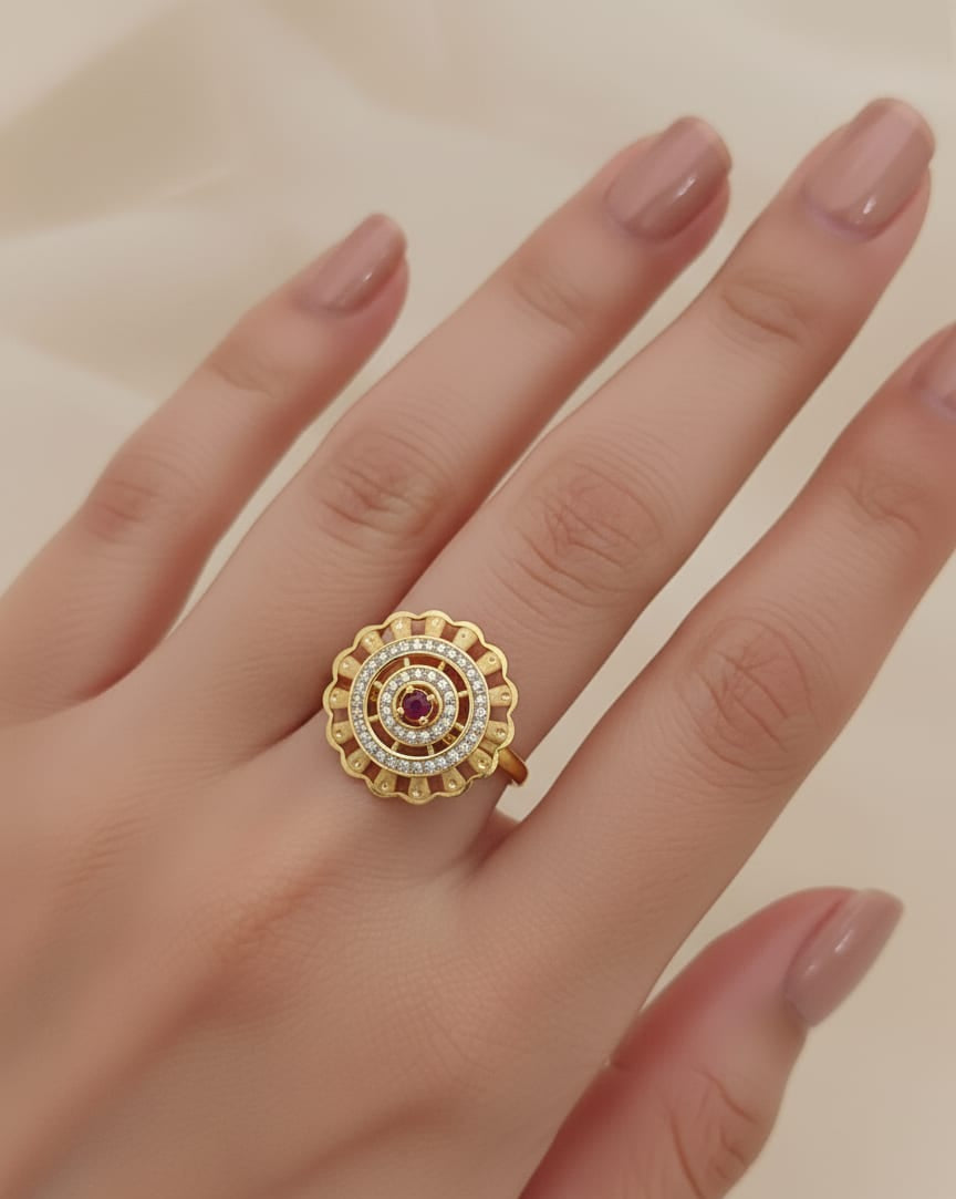 High Gold Plated Ethnic Wear And Diamond Studded Designer Adjustable Ring with 3 Month Guarantee
