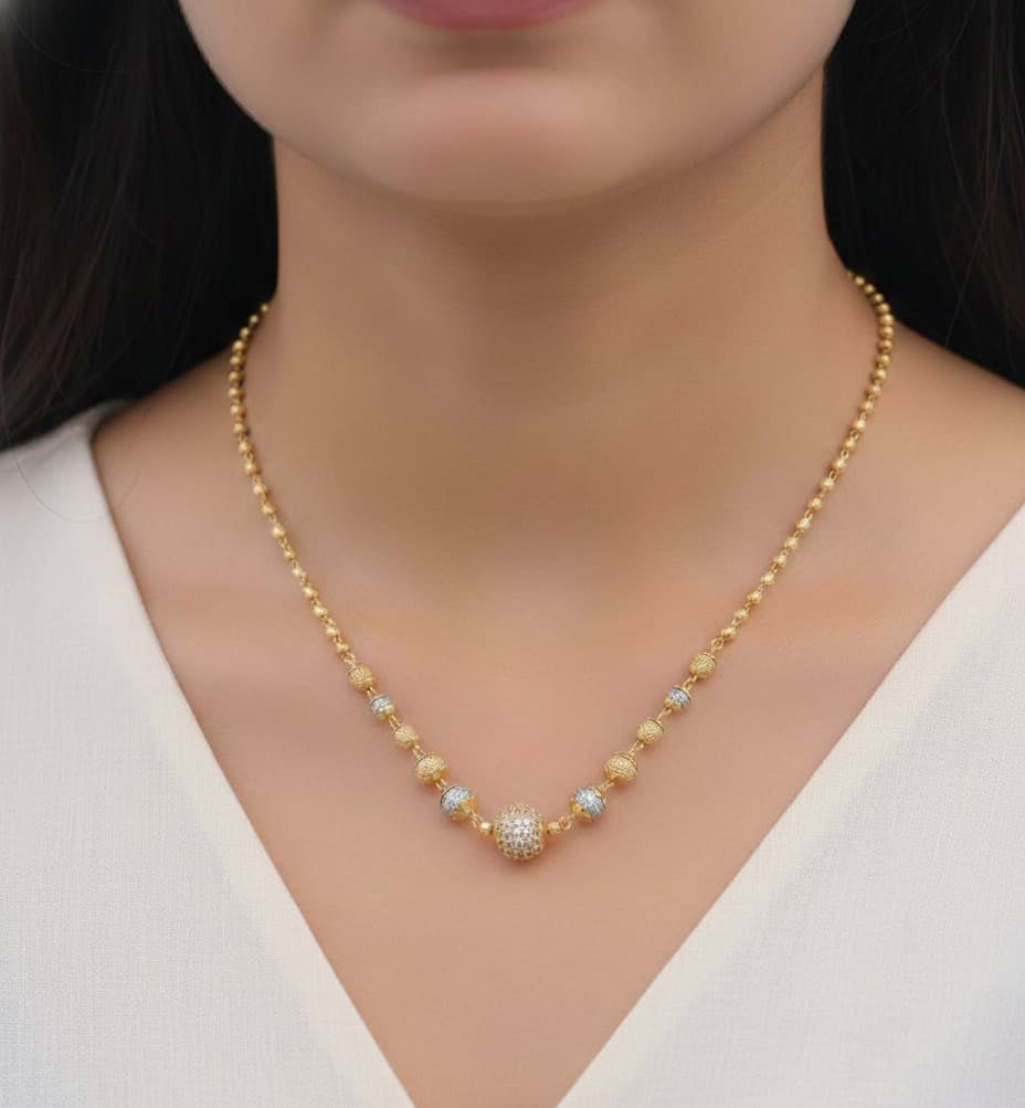 Micro Gold Plated And Diamond Daily Wear Fancy 18 Inches  2 Tone Ball Chain