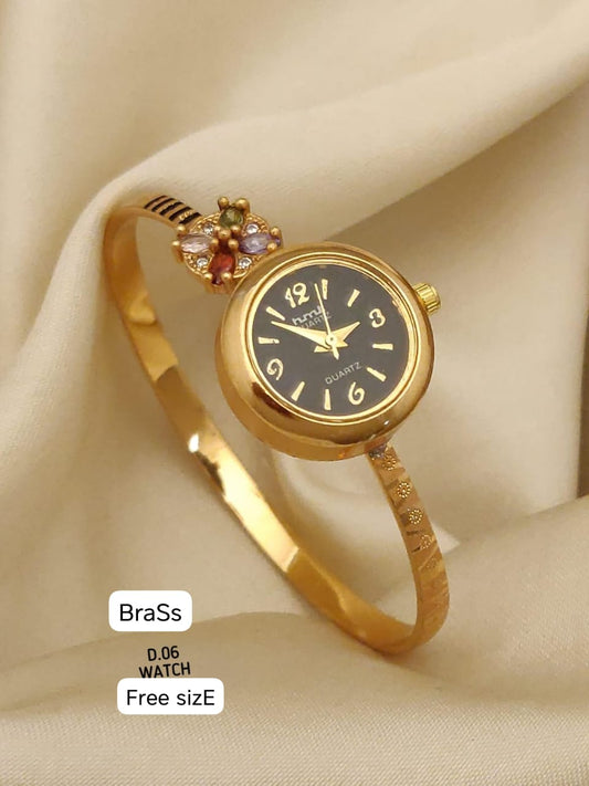 Micro Gold Plated And Diamond Studded Adjustable Bracelet Watch