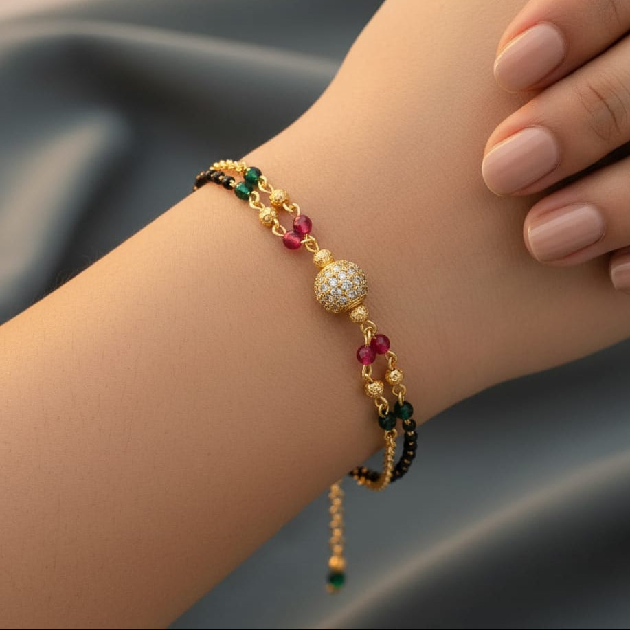 Micro Gold Plated And Diamond Studded Fancy Ball Hand Mangalsutra