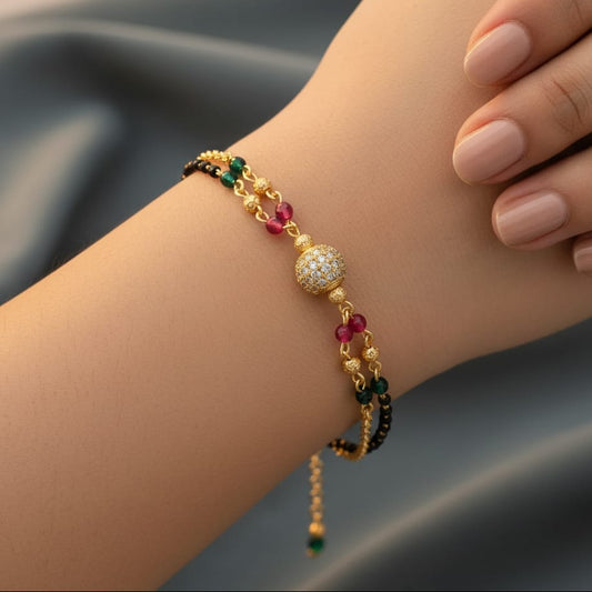 Micro Gold Plated And Diamond Studded Fancy Ball Hand Mangalsutra