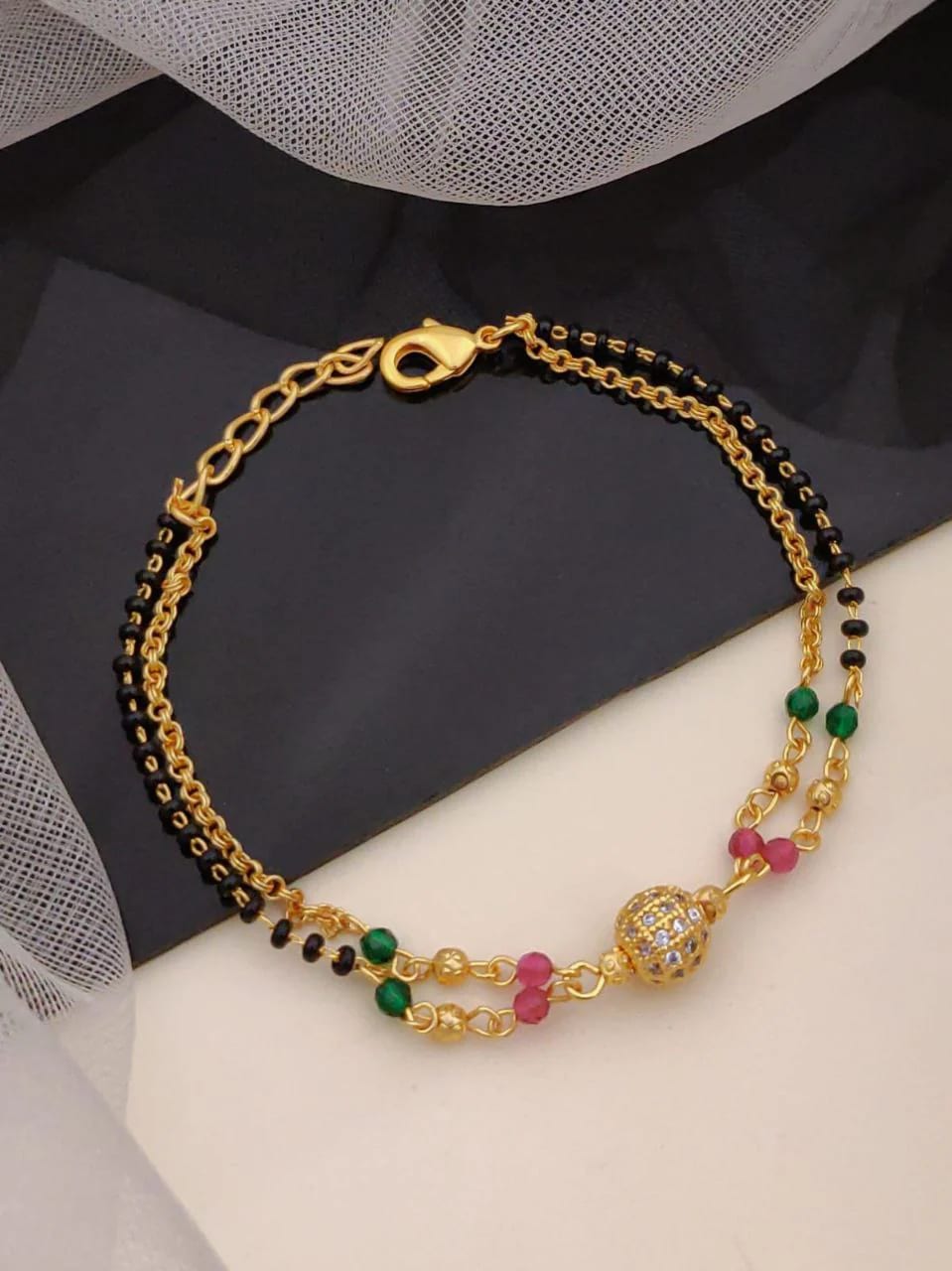 Micro Gold Plated And Diamond Studded Fancy Ball Hand Mangalsutra