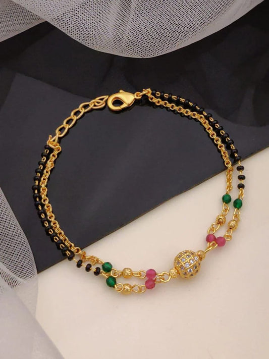 Micro Gold Plated And Diamond Studded Fancy Ball Hand Mangalsutra