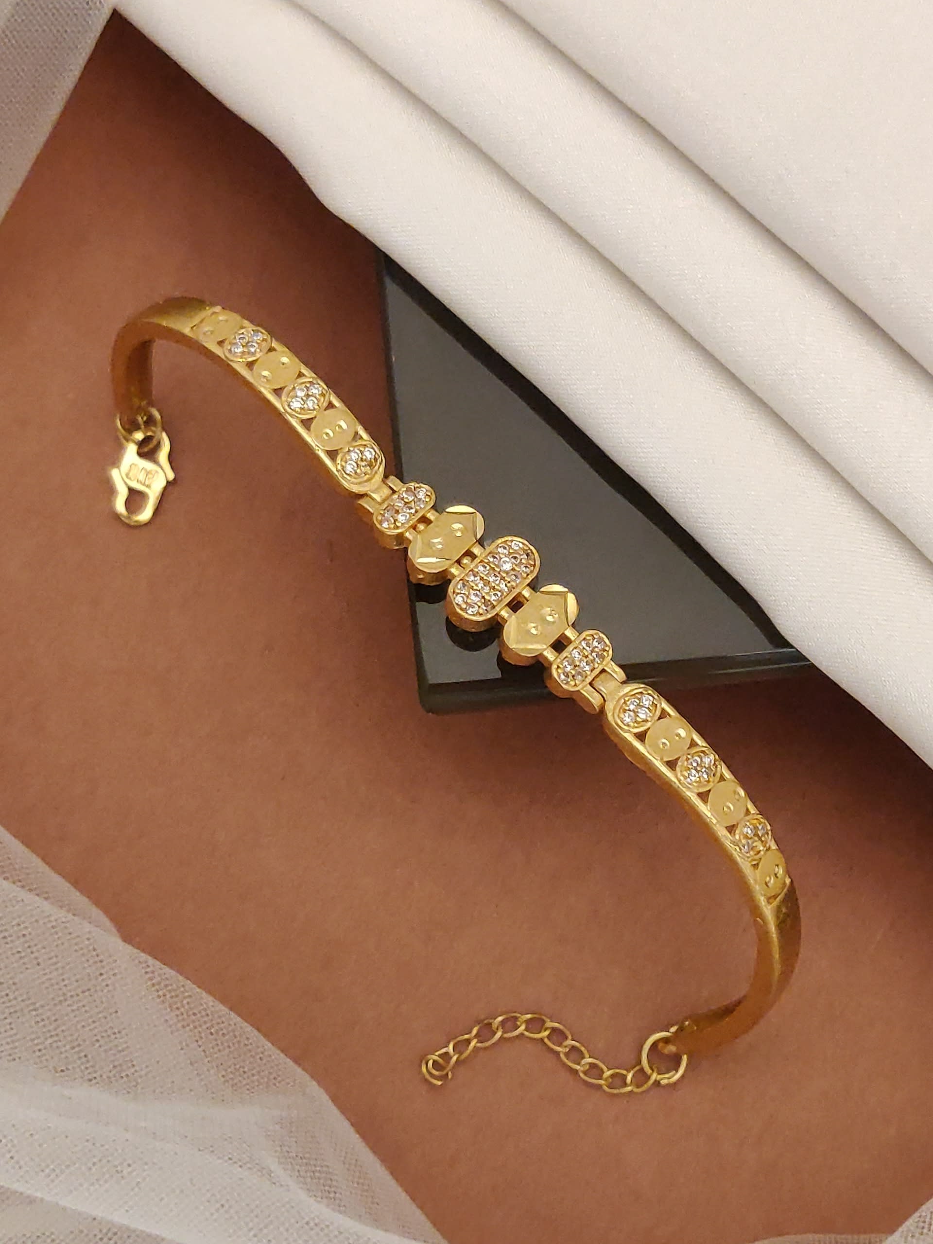 Micro Gold Plated And Diamond Studded Ethnic Bracelet For Women