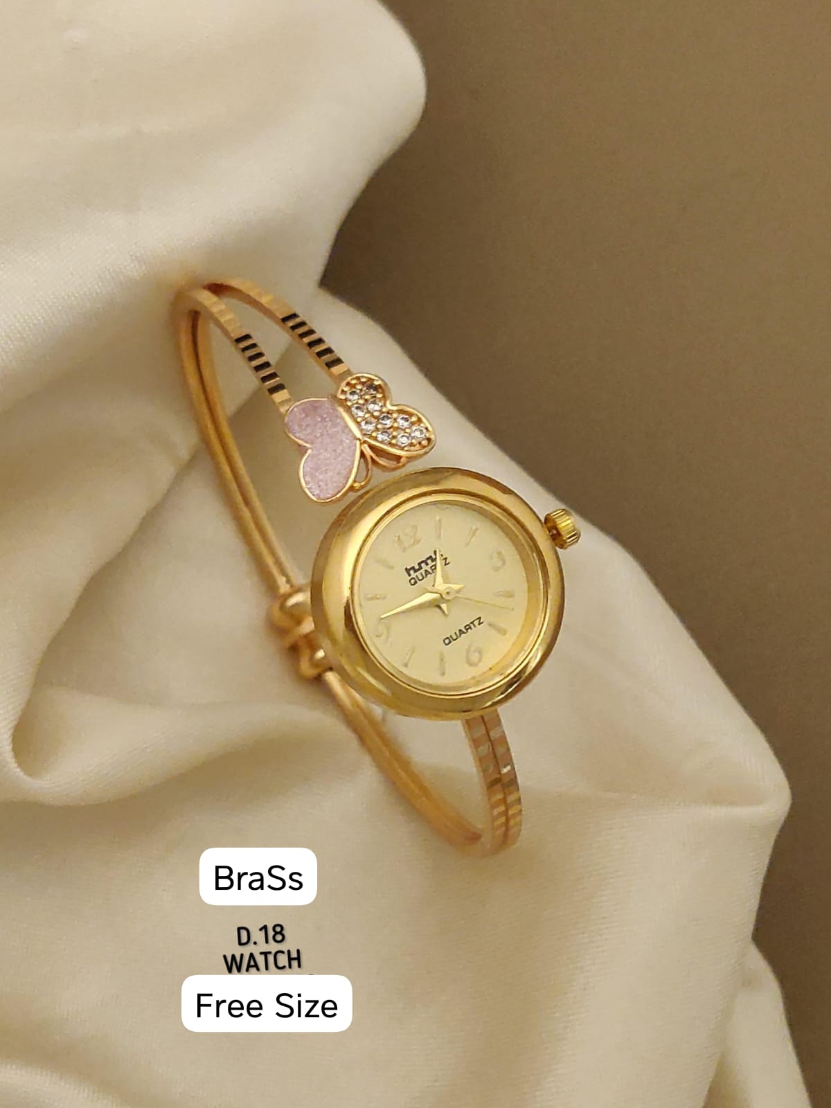 Micro Gold Plated And Diamond Studded Fancy Butterfly Adjustable Bracelet Watch