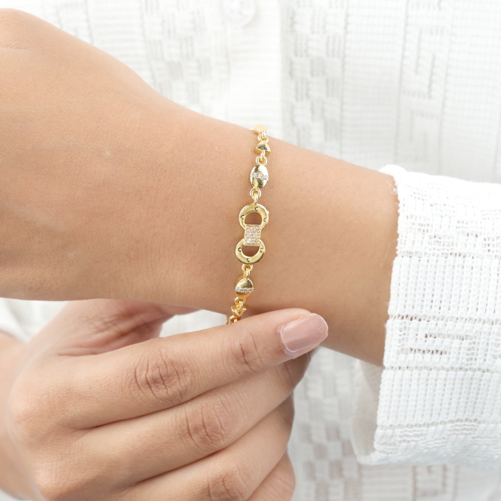 Micro Gold Plated And Diamond Studded Fancy Infinity Bracelet