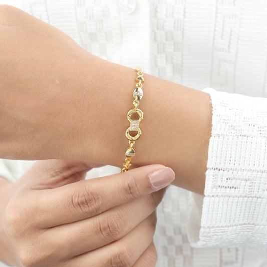 Micro Gold Plated And Diamond Studded Fancy Infinity Bracelet