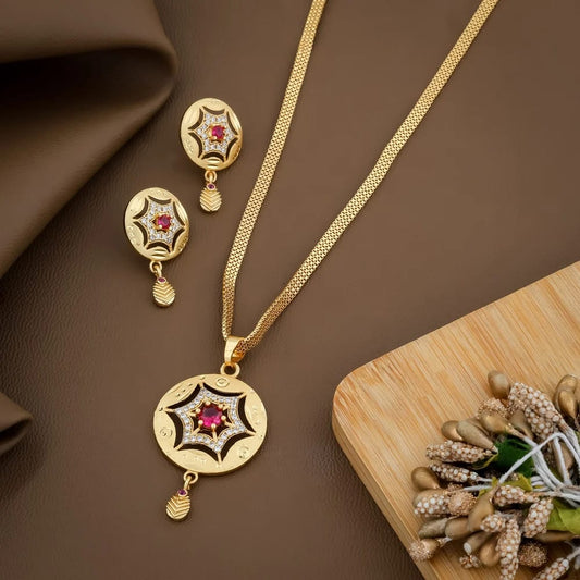 Micro Gold Plated And Diamond Studded Fancy Star Pendant Set with Chain