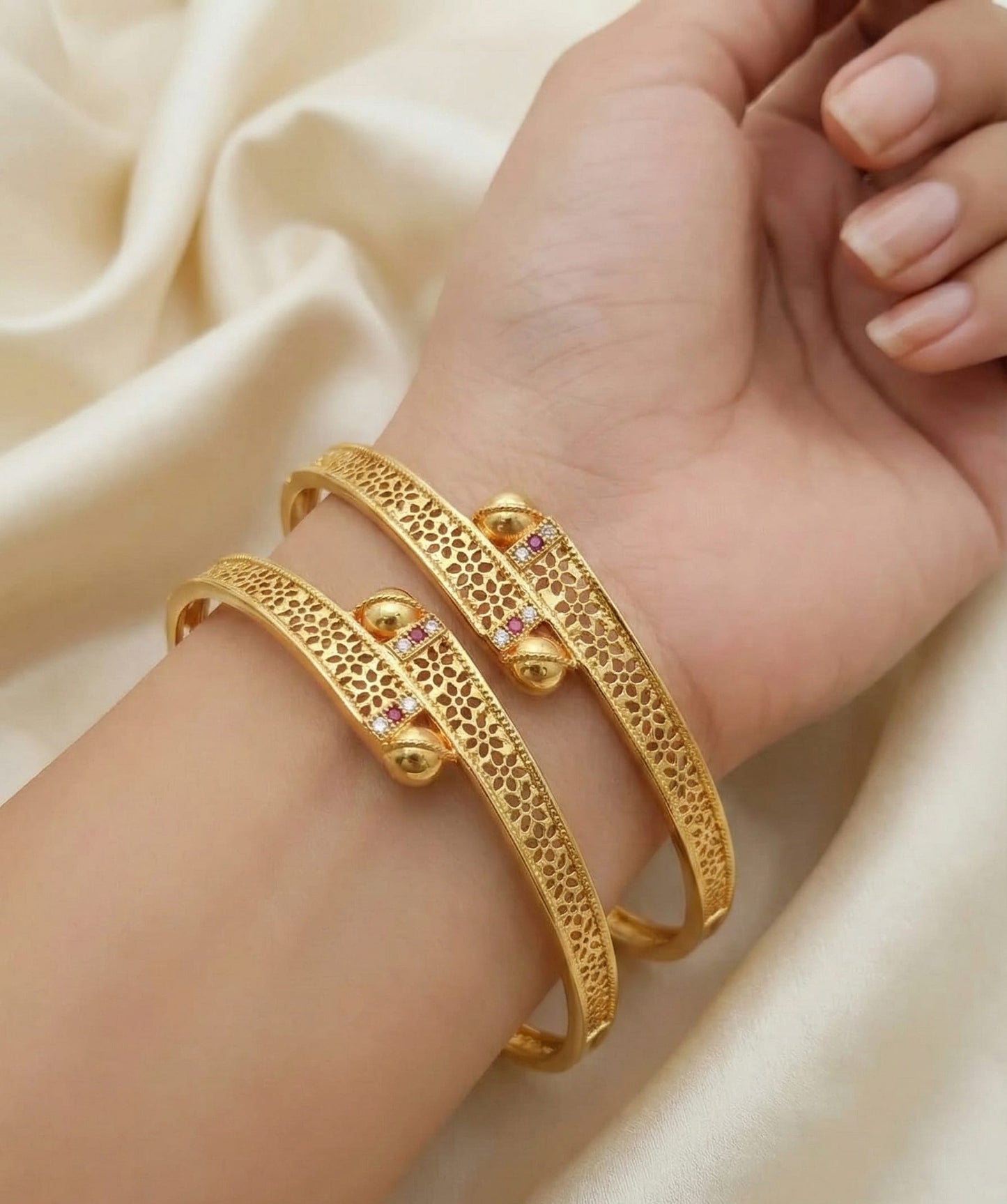 Micro Gold Plated And Diamond Studded Daily Wear Bangle Set Of 2 For Women