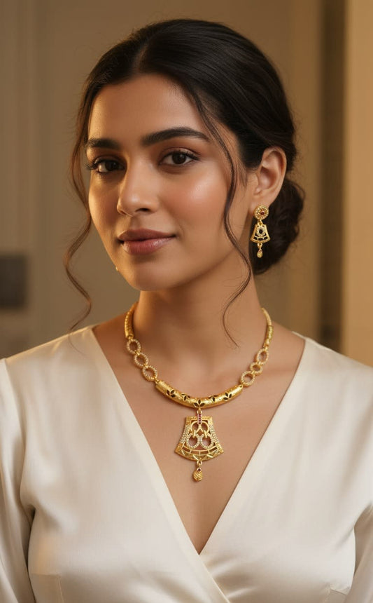 Micro Gold Plated And Diamond Studded Forming Square Necklace