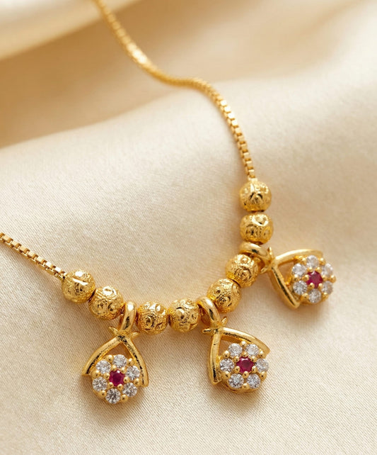 Micro Gold Plated Daily Wear And Diamond Studded Fancy Oval Round Drop 18 Inches Chain